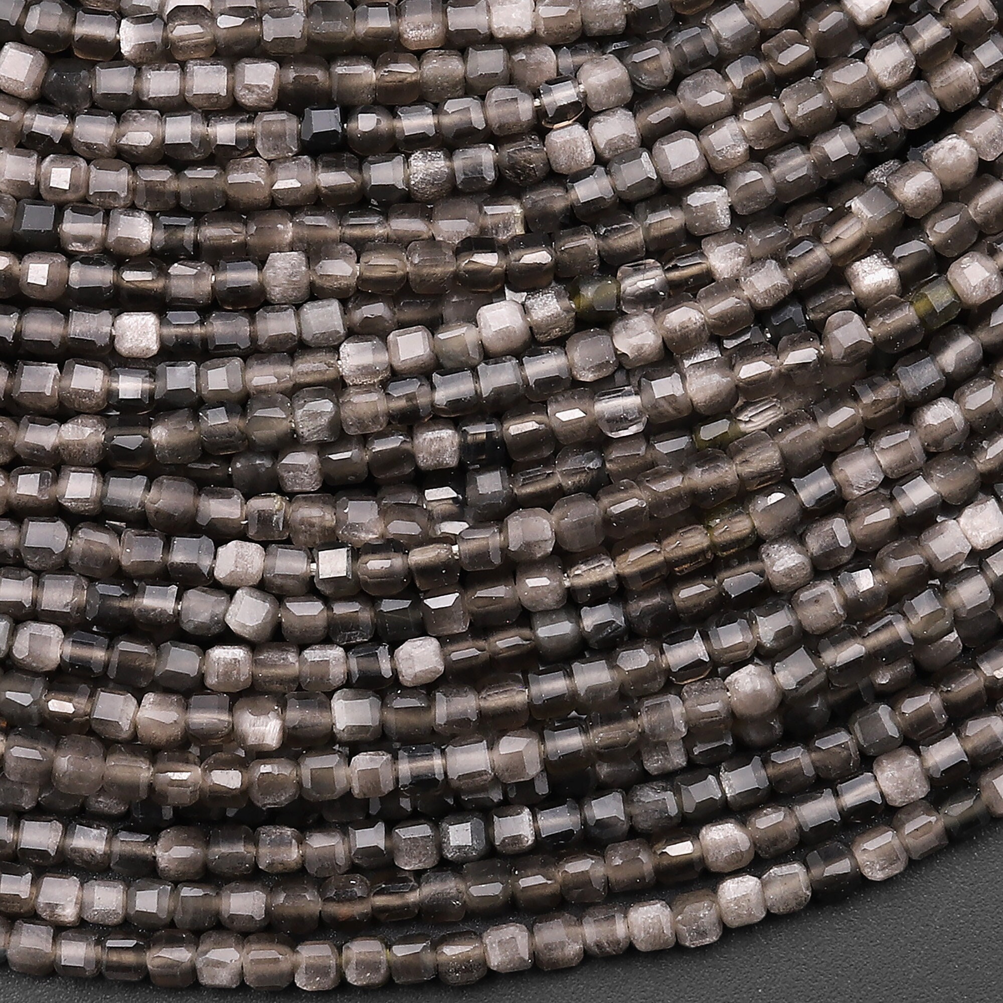 Aaa Natural Silver Obsidian Faceted 2mm 3mm Cube Beads 15.5" Strand Aaa Natural Silver Obsidian Faceted 2mm 3mm Cube Beads 15.5" Strand