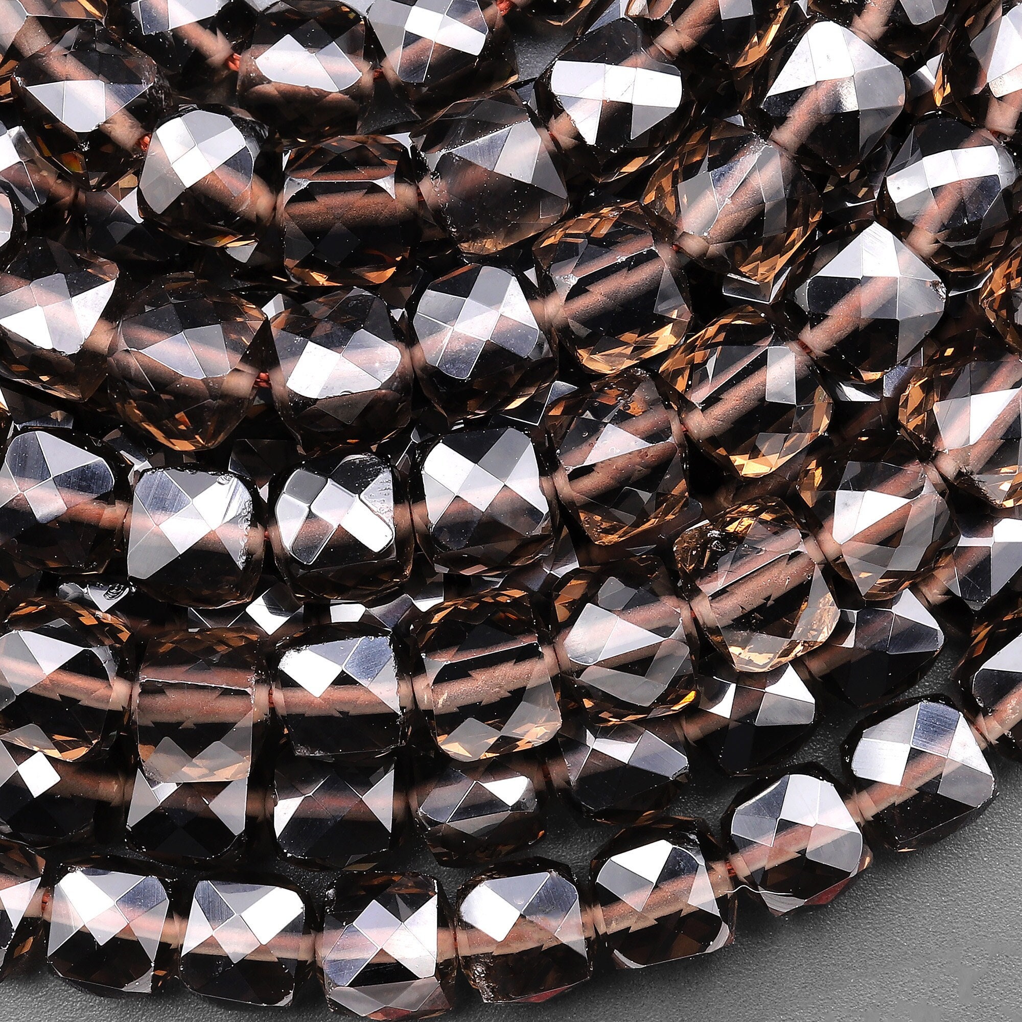Aaa Natural Ice Obsidian Faceted 8mm Cube Beads Micro Faceted Laser Diamond Cut 15.5" Strand