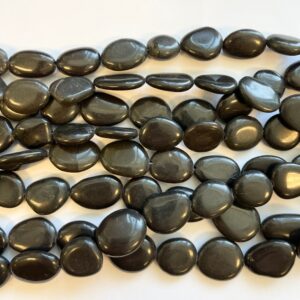 Black Obsidian (12-16)x(14-26)x6mm Flat shape Gemstone Beads -- 15.5"