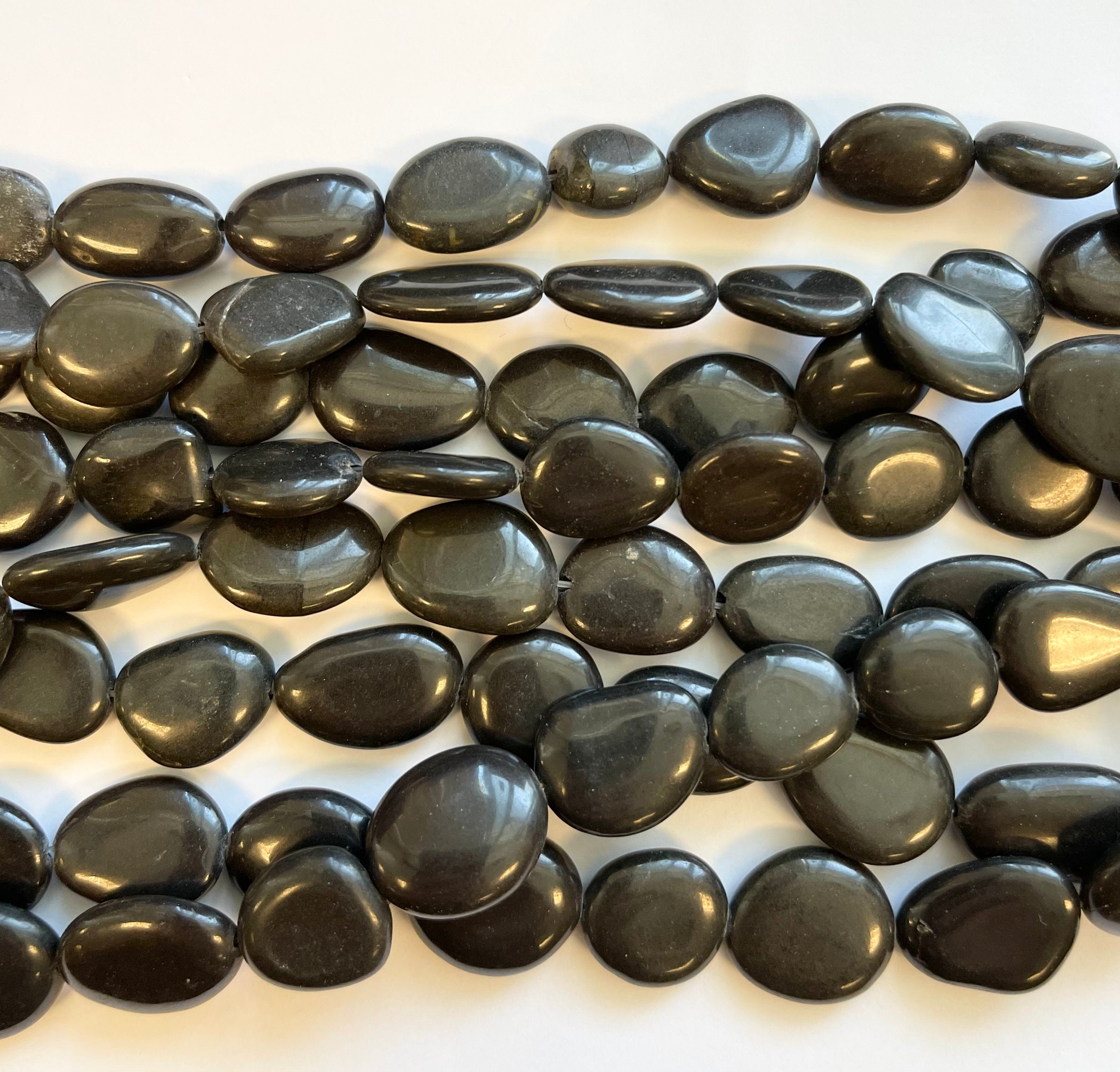 Black Obsidian (12-16)x(14-26)x6mm Flat Shape Gemstone Beads -- 15.5"