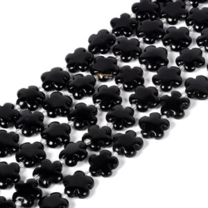 Black Obsidian Natural Gemstone Flower Shape Beads Strand 15mm Crystal Drilled Spacer Beads Flower Power Energy Stone Loose Beads 15.5"
