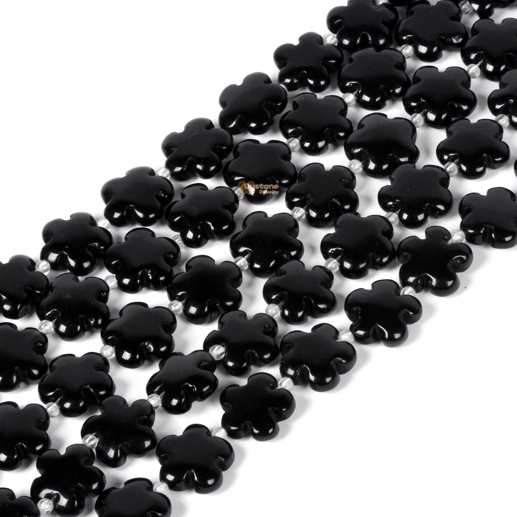 Black Obsidian Natural Gemstone Flower Shape Beads Strand 15mm Crystal Drilled Spacer Beads Flower Power Energy Stone Loose Beads 15.5"