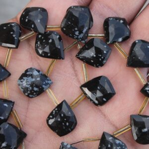 Obsidian Gemstone Faceted Briolette Beads | 10 Pieces Leaf-shaped | Size 14x17 Mm App I Jewelry Setting (c516) Obsidian Gemstone Faceted Briolette Beads | 10 Pieces Leaf-shaped | Size 14x17 Mm App I Jewelry Setting (c516)