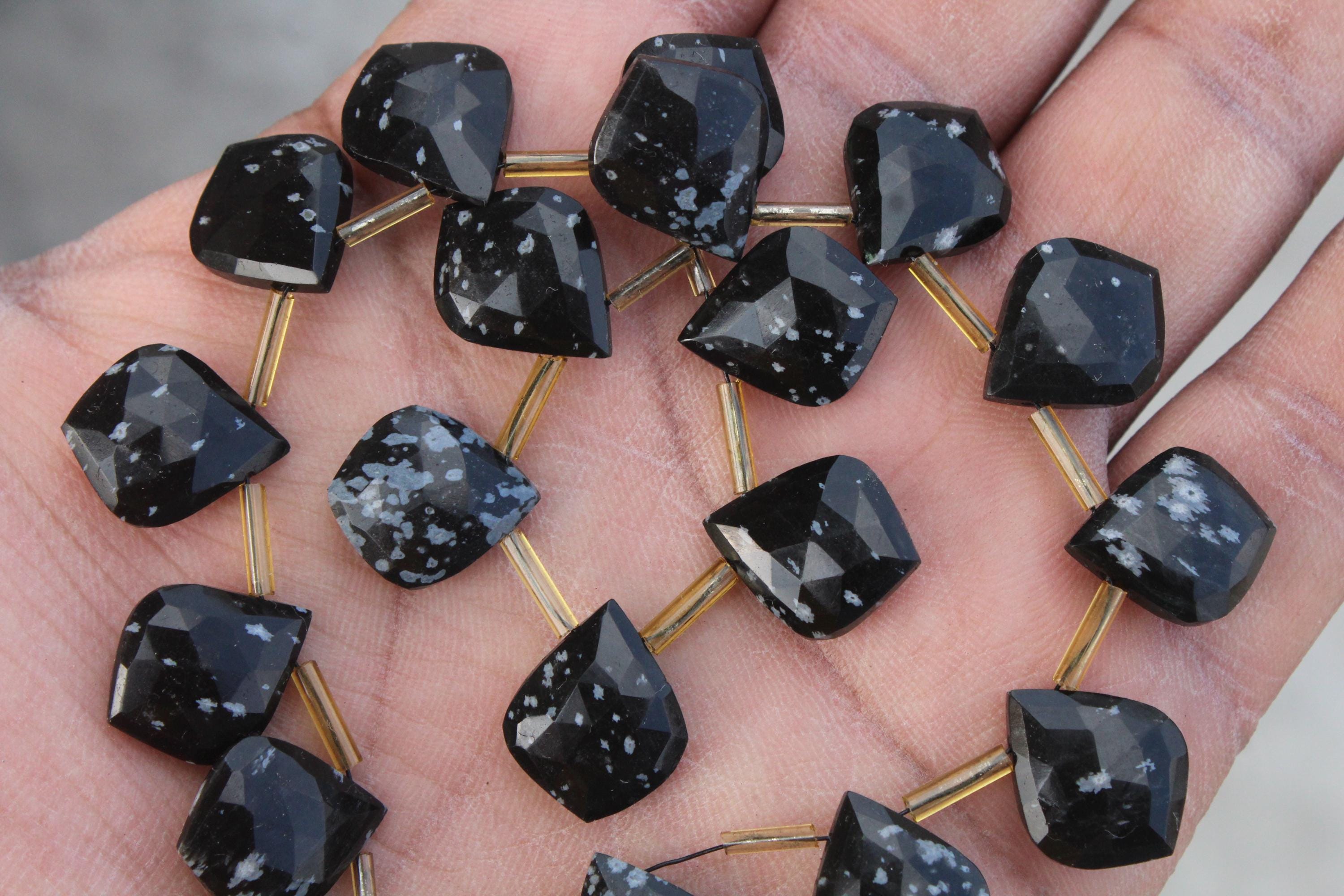 Obsidian Gemstone Faceted Briolette Beads | 10 Pieces Leaf-shaped | Size 14x17 Mm App I Jewelry Setting (c516)