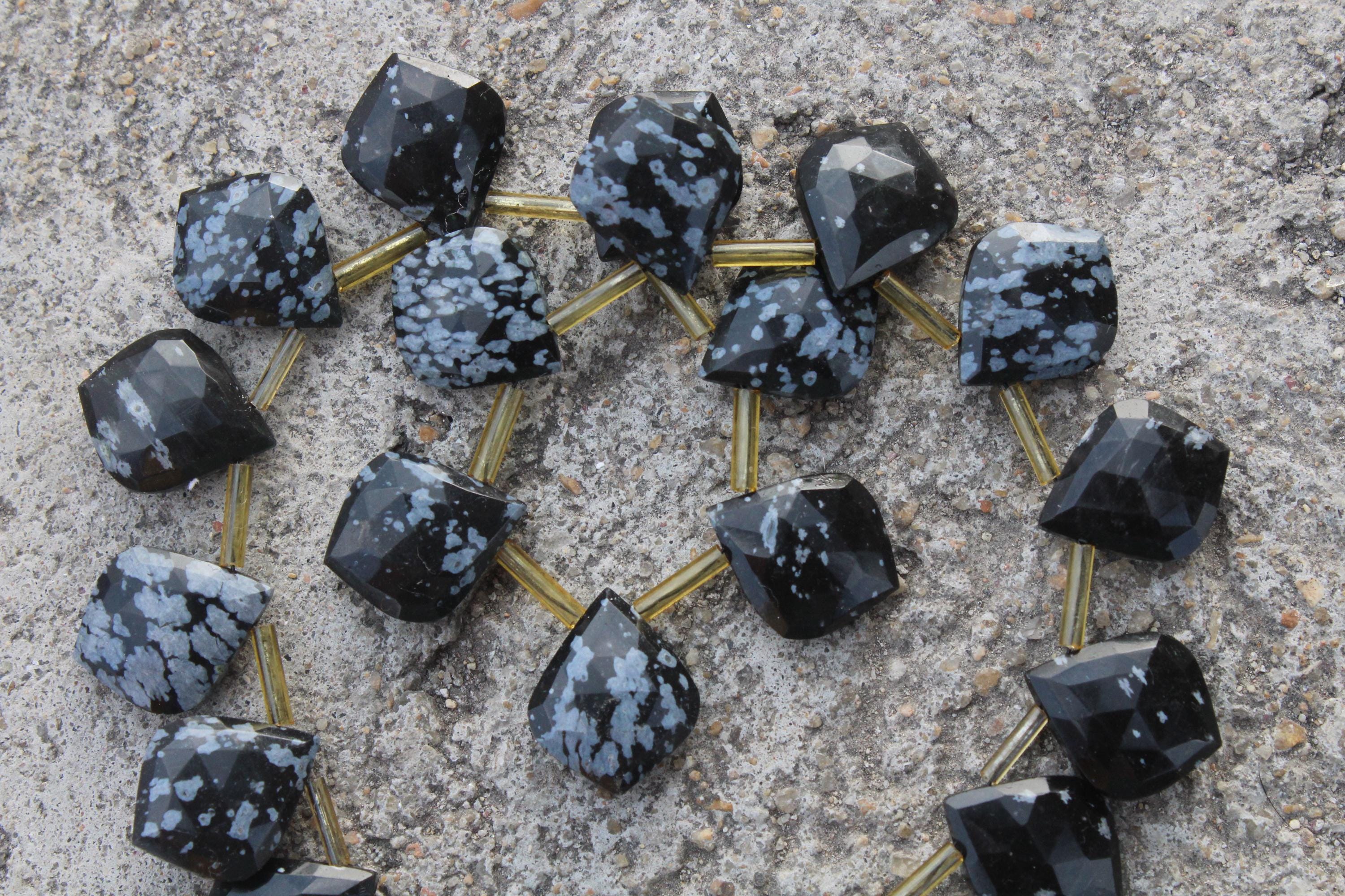 Obsidian Gemstone Faceted Briolette Beads | 10 Pieces Leaf-shaped | Size 14x17 Mm App I Jewelry Setting (c515) Obsidian Gemstone Faceted Briolette Beads | 10 Pieces Leaf-shaped | Size 14x17 Mm App I Jewelry Setting (c515)