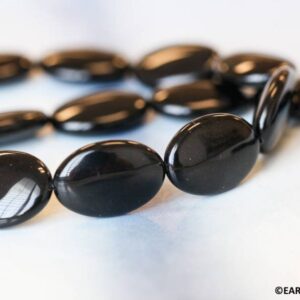 Black Obsidian 18x25mm Flat Oval beads 16" strand