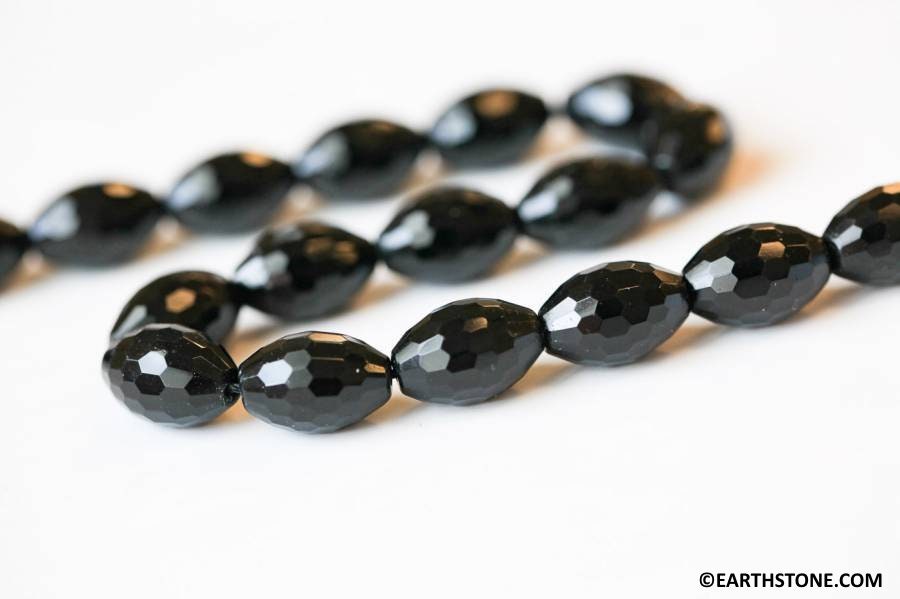M/ Black Obsidian 10x15mm Faceted Oval Beads 16" Strand Natural Black Gemstone Beads For Jewelry Making