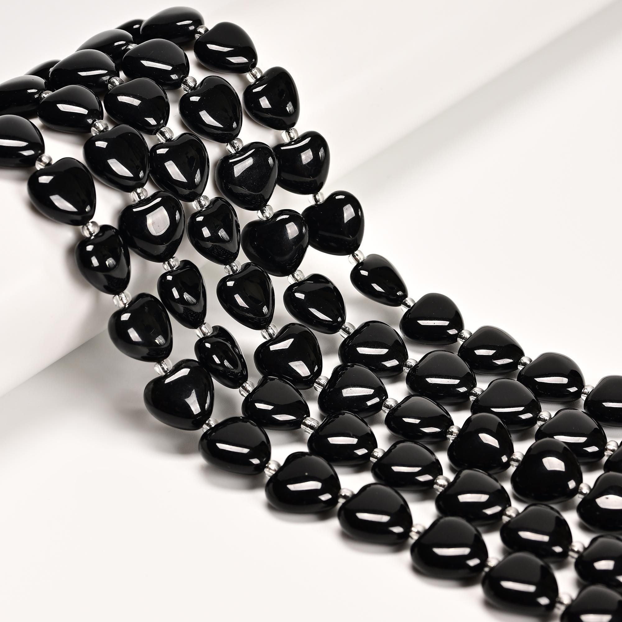 Natural Black Obsidian Smooth Heart Shape Beads Size 12mm 15.5" Strand Natural Black Obsidian Smooth Heart Shape Beads Size 12mm 15.5" Strand