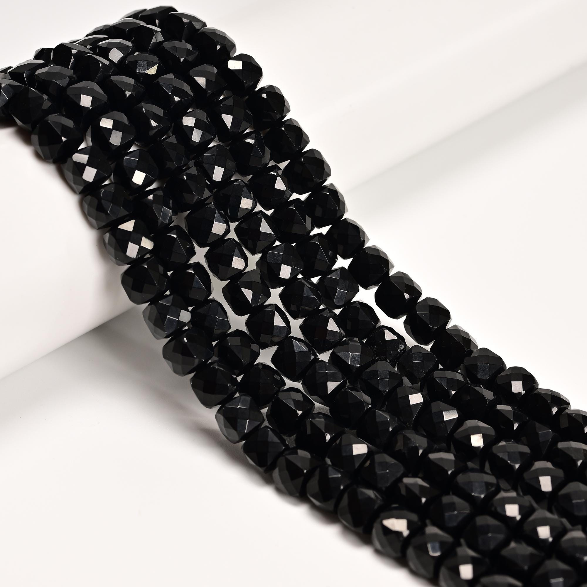 Natural Black Obsidian Faceted Cube Beads Size 7mm 15.5'' Strand Natural Black Obsidian Faceted Cube Beads Size 7mm 15.5'' Strand