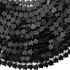 Natural Black Obsidian Star Beads 6mm Carved Gemstone 15.5" Strand