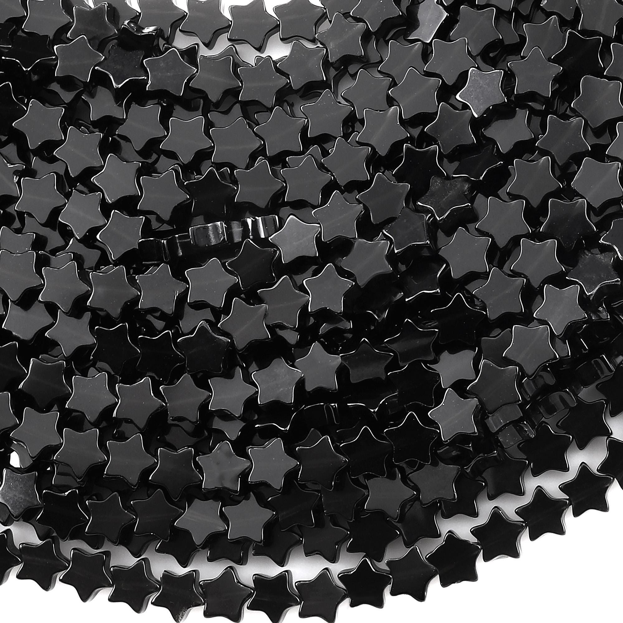 Natural Black Obsidian Star Beads 6mm Carved Gemstone 15.5" Strand