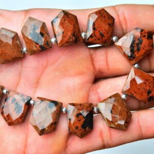 Natural Obsidian Fancy Beads 12x17mm to 14x20mm Faceted Fancy Shape Briolettes Gemstone Beads Superb Obsidian Beads - 8.5 Inch Strand No4819