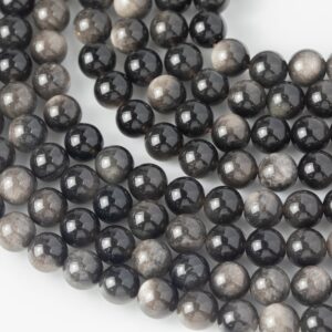 Natural Silver Obsidian Beads 6mm 8mm 10mm AAA High Quality 15.5" Strand Gemstone Beads