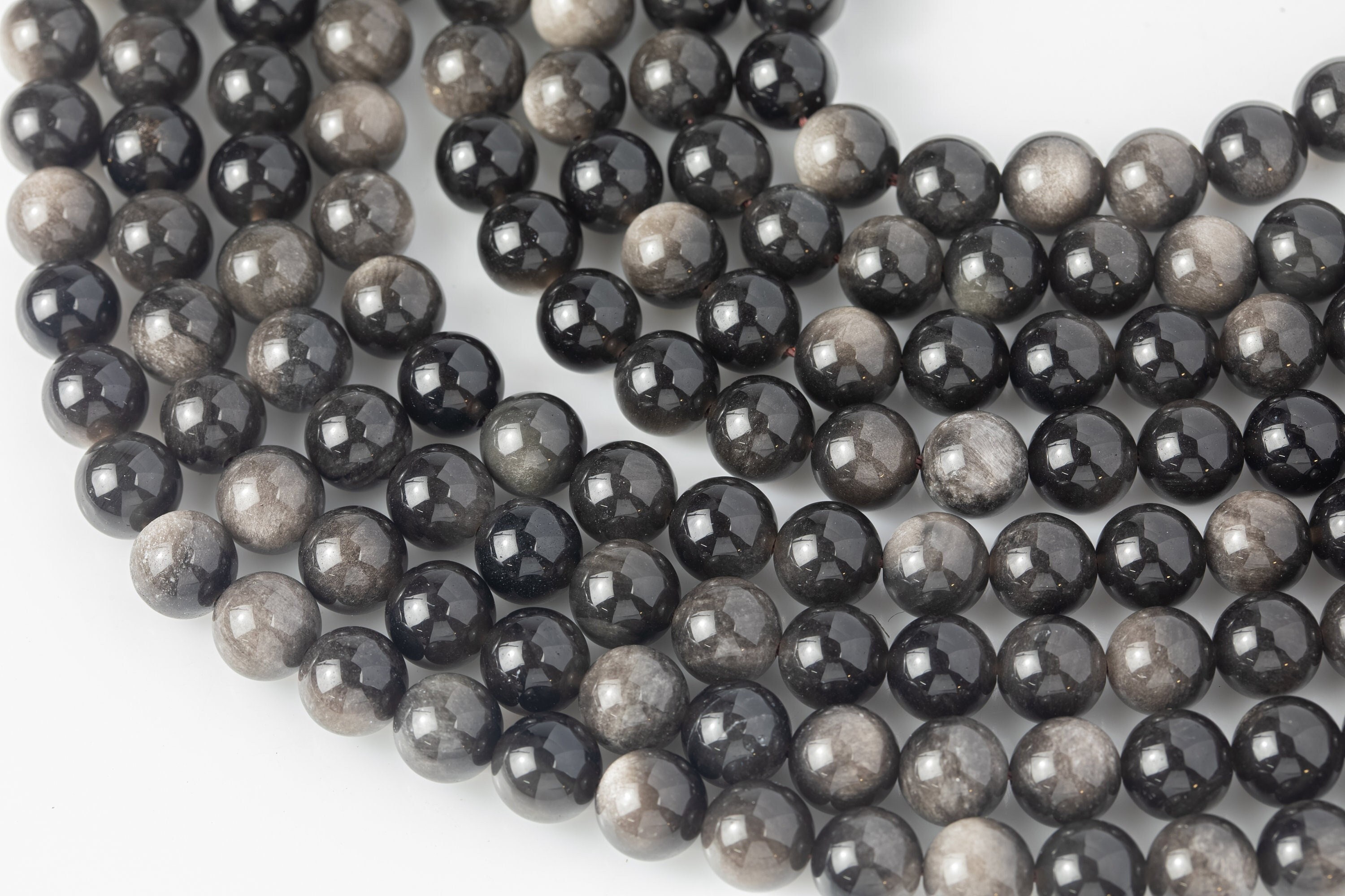 Natural Silver Obsidian Beads 6mm 8mm 10mm Aaa High Quality 15.5" Strand Gemstone Beads