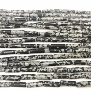 Natural Obsidian Snowflake Black 4x13mm Column Genuine Gemstone Loose Tube Beads 15 inch Jewelry Supply Bracelet Necklace Material Support