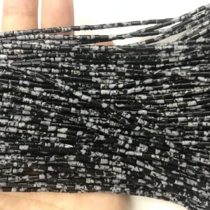 Natural Obsidian Snowflake Black 2x4mm Column Genuine Gemstone Loose Tube Beads 15 inch Jewelry Supply Bracelet Necklace Material Support