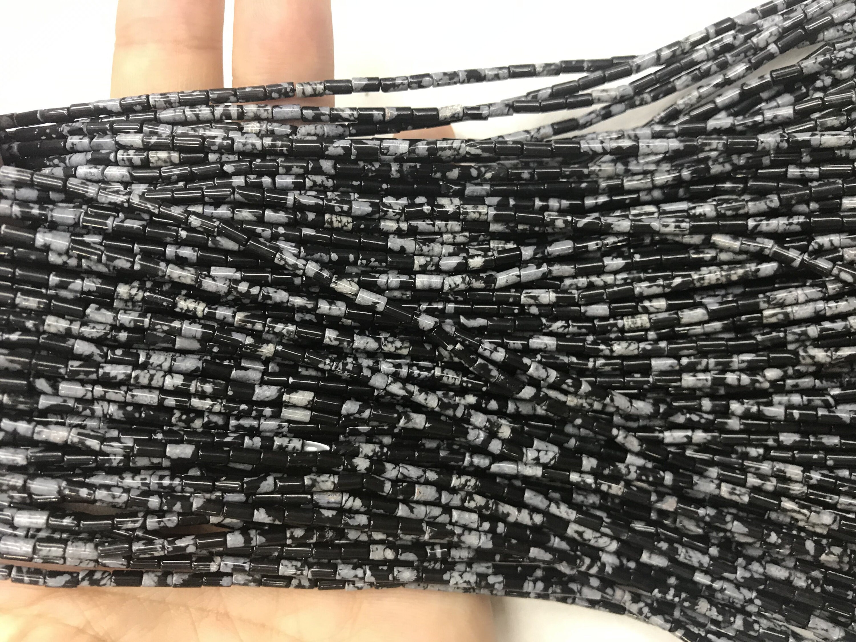 Natural Obsidian Snowflake Black 2x4mm Column Genuine Gemstone Loose Tube Beads 15 Inch Jewelry Supply Bracelet Necklace Material Support
