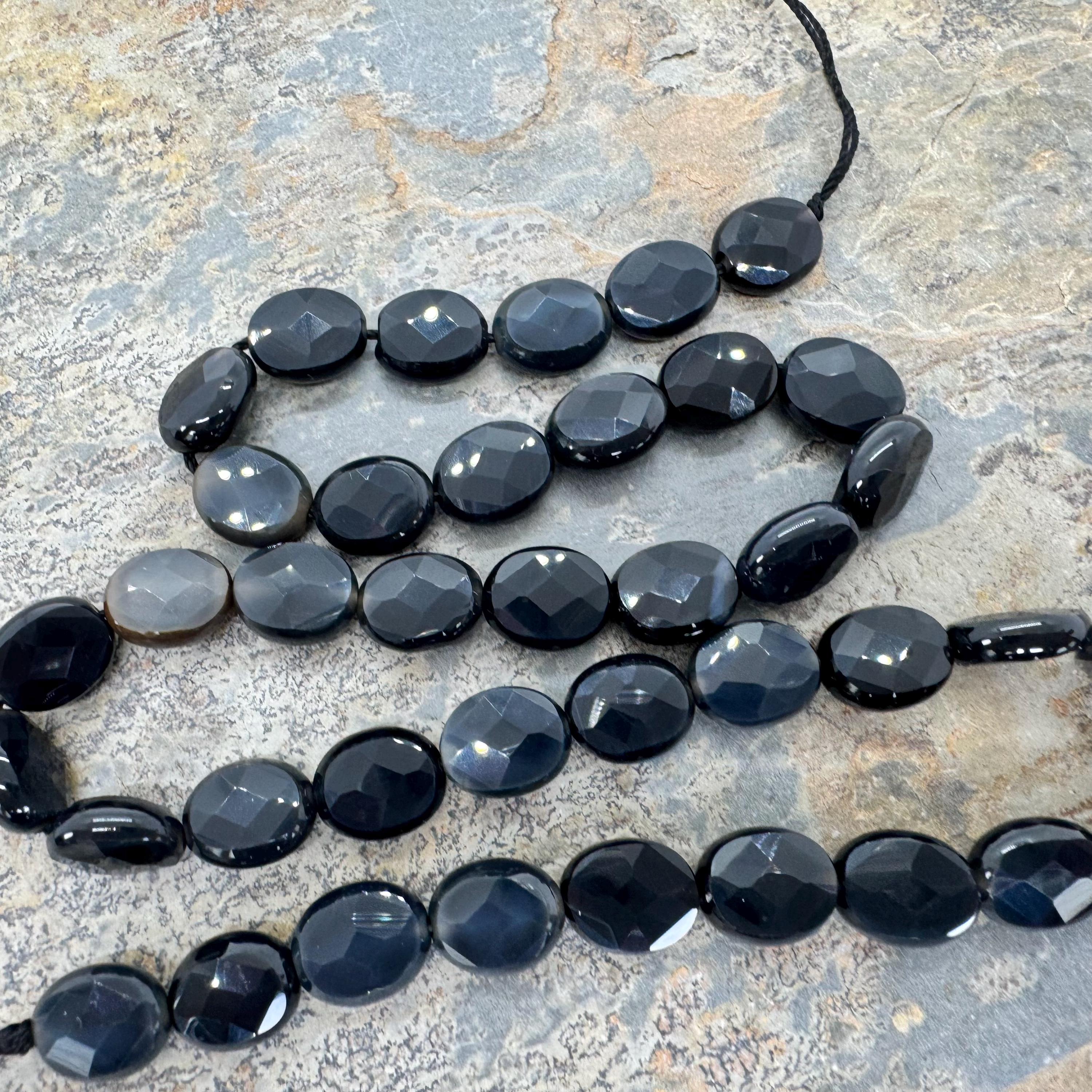 Obsidian Oval Beads, 16 Inch Strand, 10 X 8 X 4mm