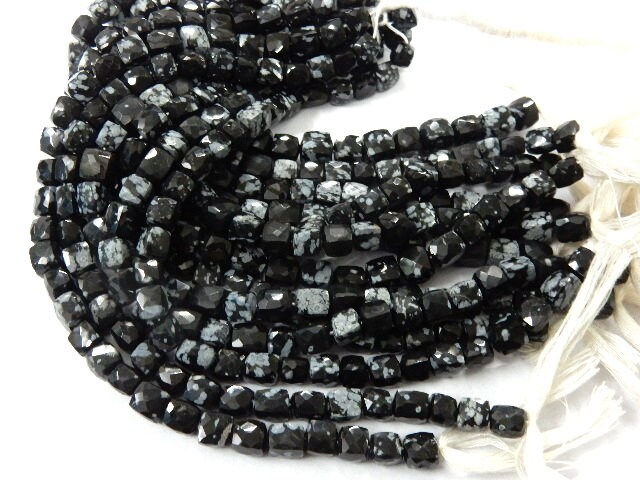 Snow Flake Obsidian Beads Heishi Box Beads 8 Inches Strandfree Shipping