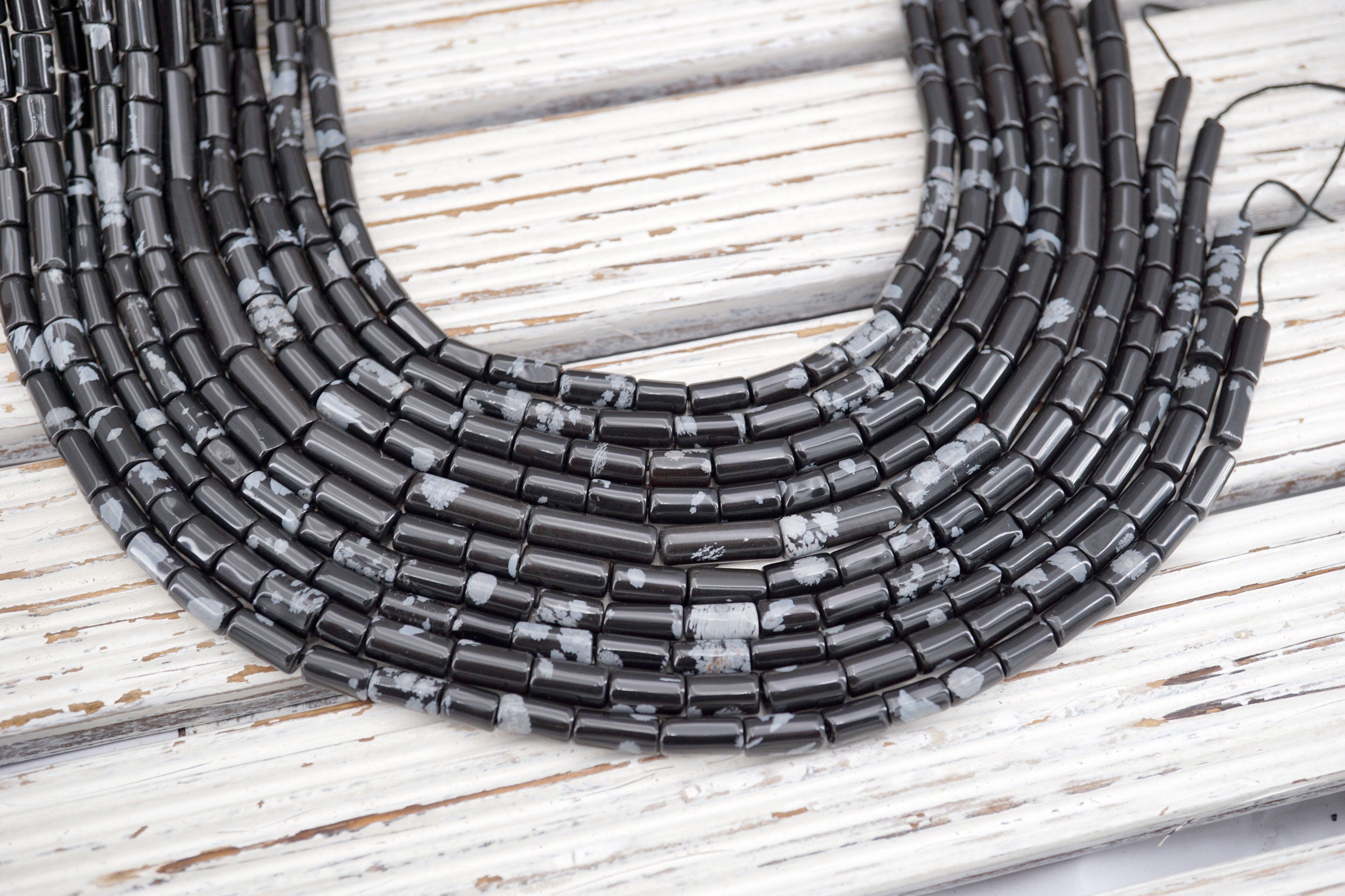 Snow Flake Obsidian 6-7mm Cylinder Beads (etb01773) Unique Jewelry/vintage Jewelry/gemstone Necklace