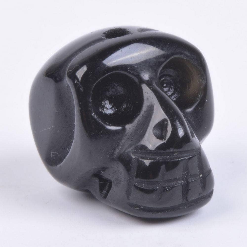 Vertically Drilled 16mm Carved Black Obsidian Skull Gemstone Loose Beads