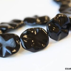 XL/ Black Obsidian 25x30mm Waved Flat Oval beads 16" strand Size/Shape varies Natural black gemstone obsidian beads For jewelry making