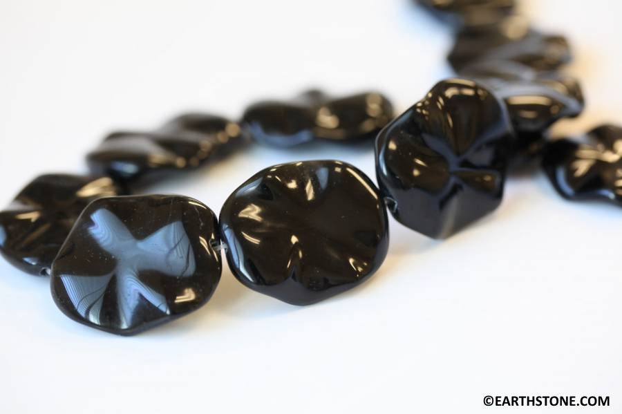 Xl/ Black Obsidian 25x30mm Waved Flat Oval Beads 16" Strand Size/shape Varies Natural Black Gemstone Obsidian Beads For Jewelry Making