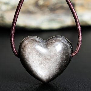 5 Pcs Genuine Natural Silver Obsidian Heart Pendant Grade AA Gemstone Necklace Charm