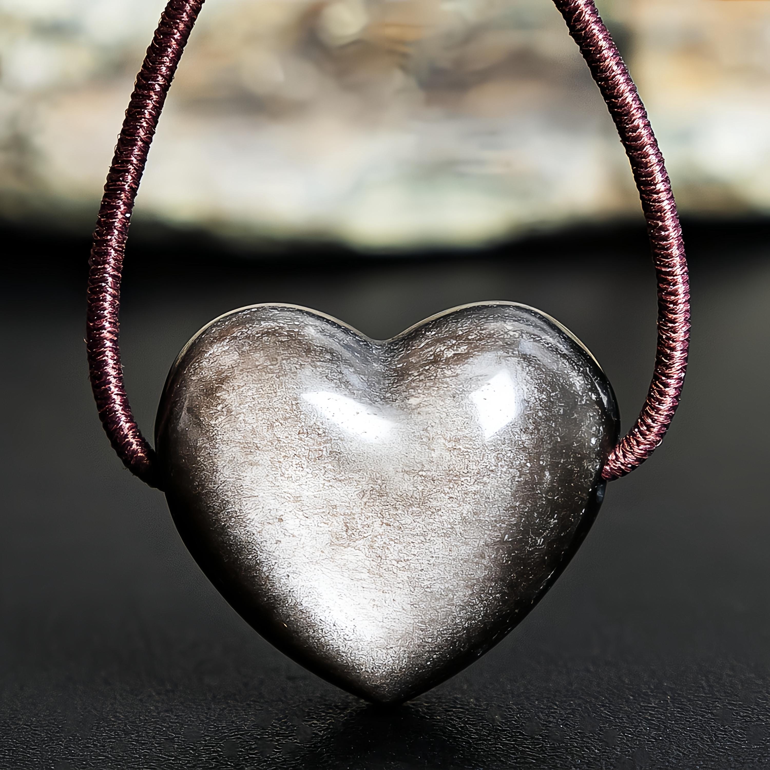 5 Pcs Genuine Natural Silver Obsidian Heart Pendant Grade Aa Gemstone Necklace Charm