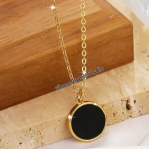 Black Obsidian Circle Pendant Necklace For Her - Minimalist Geometric Jewelry On 20 Inch 14k Gold Filled Satellite Chain - Mother's Day Gift