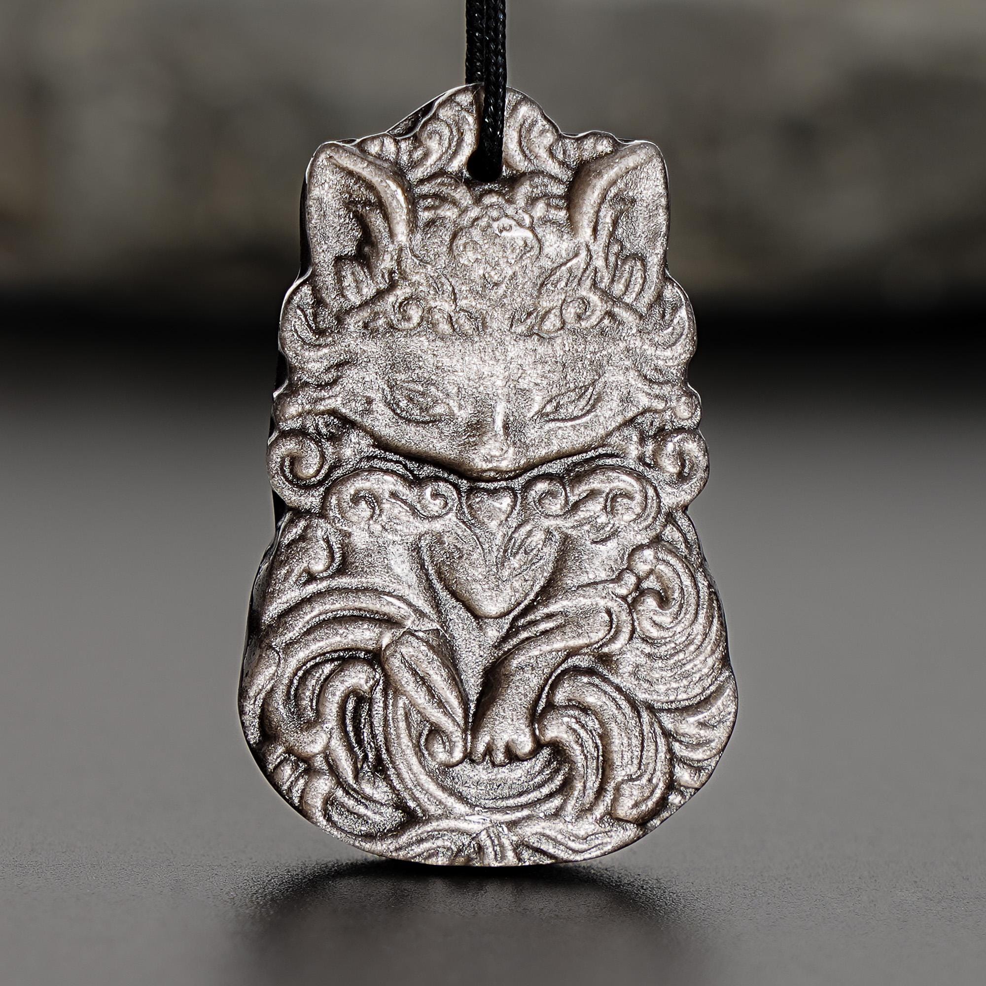 Genuine Natural Silver Obsidian Elegant Fox Pendant Grade Aaa Gemstone Obsidian Pendant