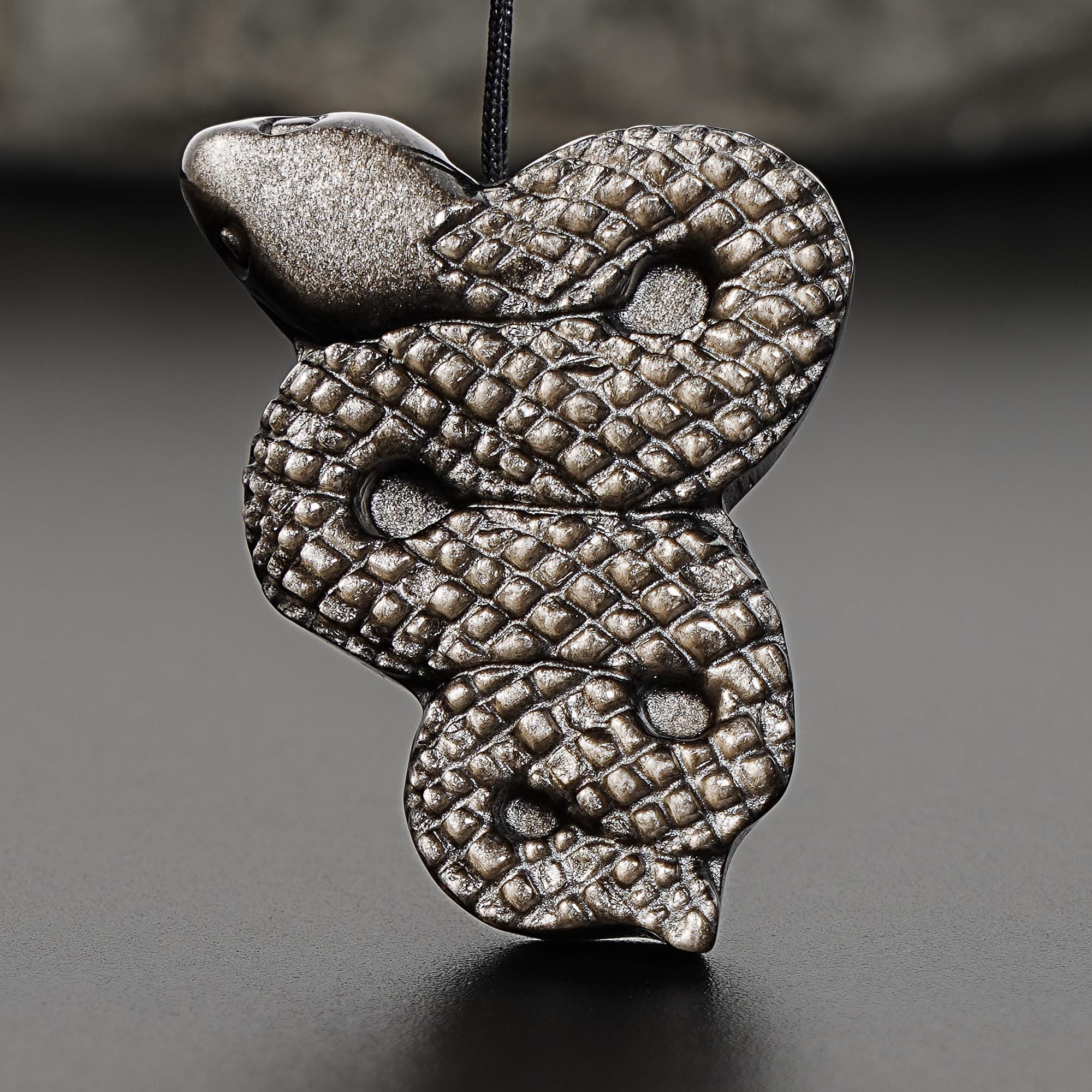 Genuine Natural Silver Obsidian Snake Pendant Grade Aaa Gemstone Obsidian Pendant Genuine Natural Silver Obsidian Snake Pendant Grade Aaa Gemstone Obsidian Pendant