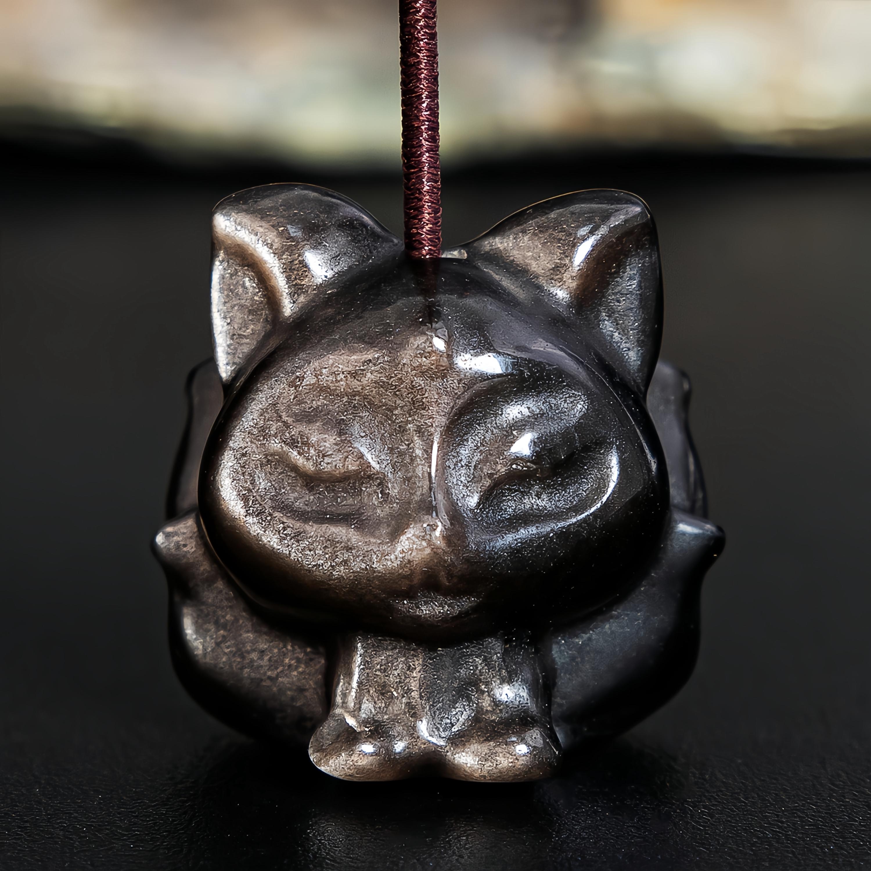 Genuine Natural Silver Obsidian Nine-tailed Fox Pendant Grade Aa Gemstone Obsidian Pendant (5 Pcs)