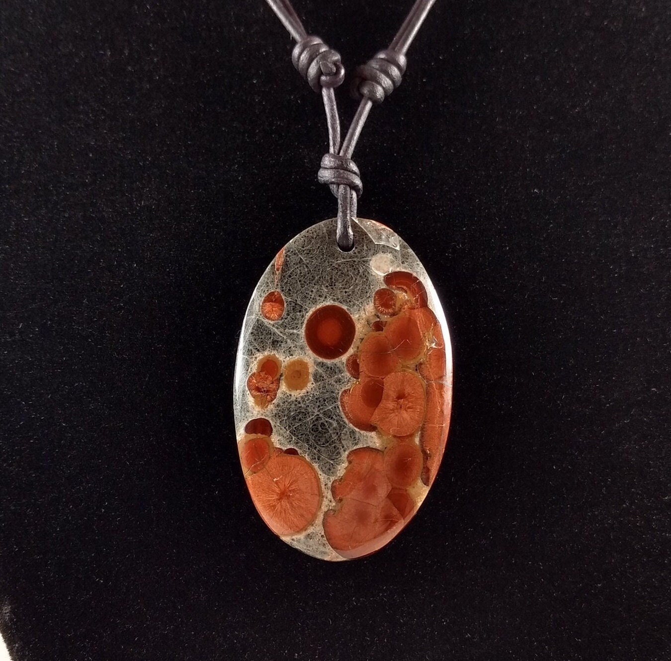 Peanut Obsidian Pendant Adjustable Leather Necklace Handmade By Chris Hay