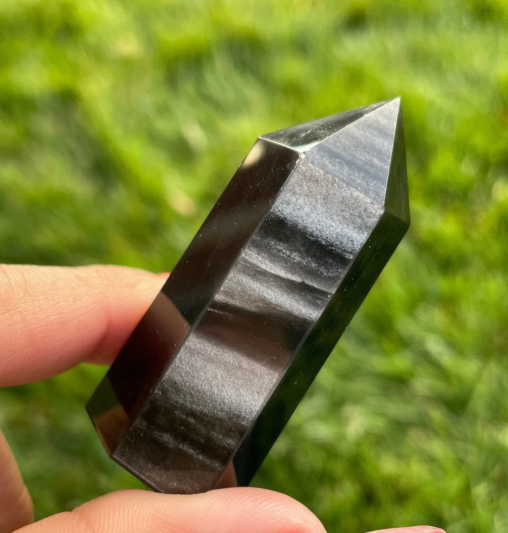 Black Obsidian Crystal Tower: Silver Sheen Gemstone Point (50-80 Mm) Black Obsidian Crystal Tower: Silver Sheen Gemstone Point (50-80 Mm)