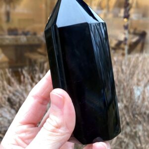 Black Obsidian Tower, Large Solid Black Obsidian Tower, Natural Volcanic Black Obsidian
