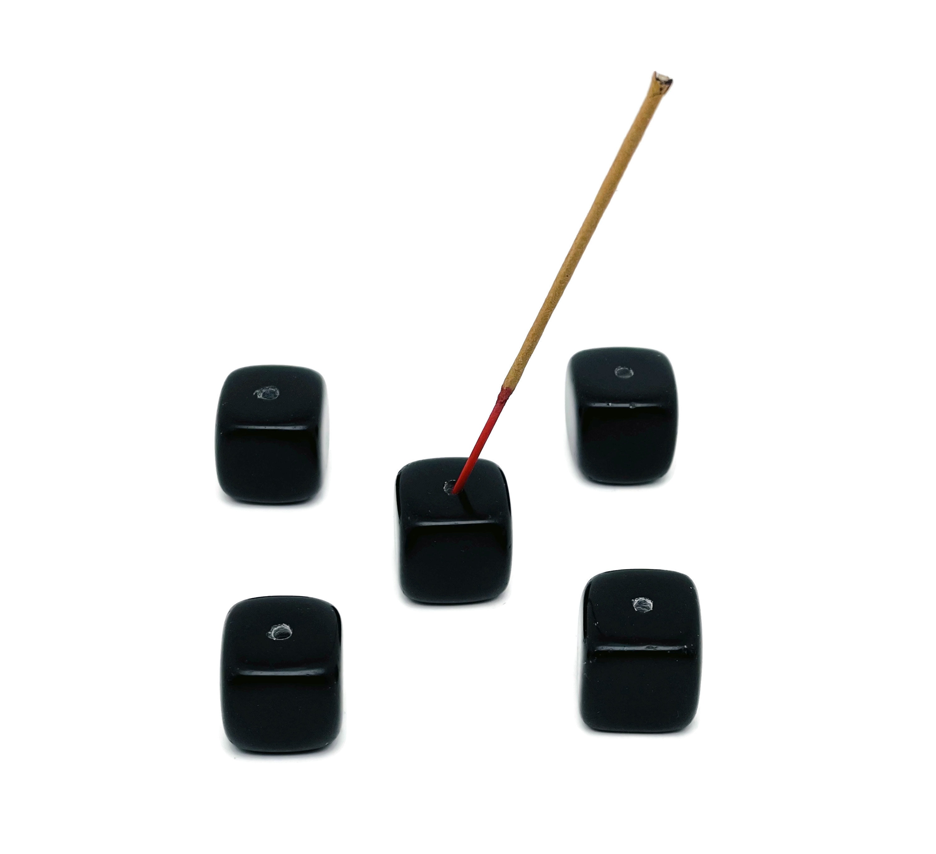 Obsidian Crystal Incense Holder - Crystal Stone Incense Stick Holder - Polished Cube Incense Holder - Healing Stone - In1017
