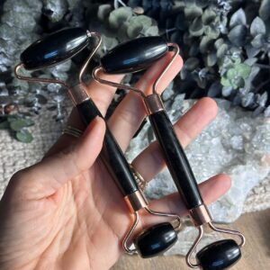 Obsidian Face Roller Wand | Crystal Facial Massage Tool | Real Obsidian Skincare Stone