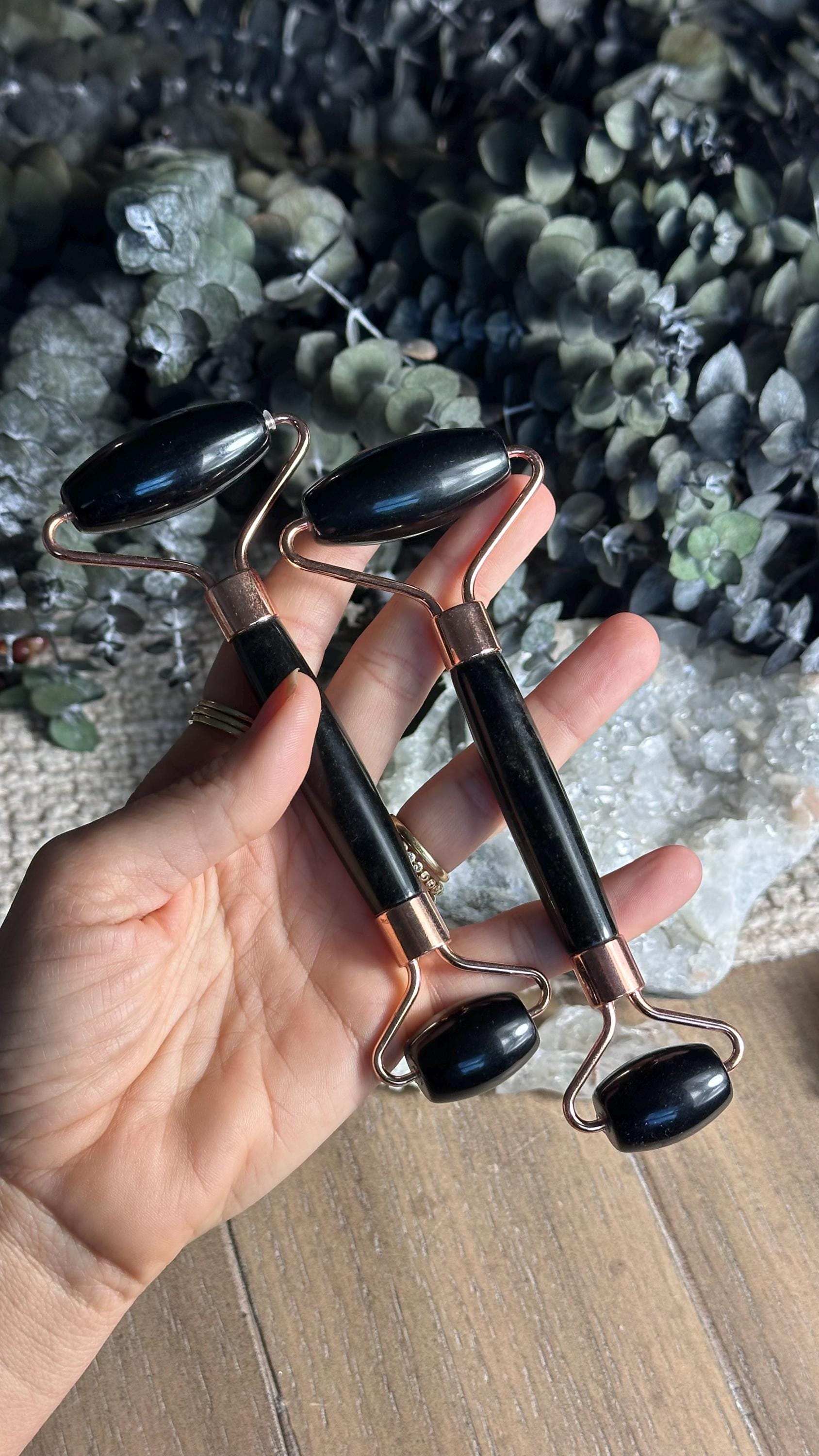 Obsidian Face Roller Wand | Crystal Facial Massage Tool | Real Obsidian Skincare Stone
