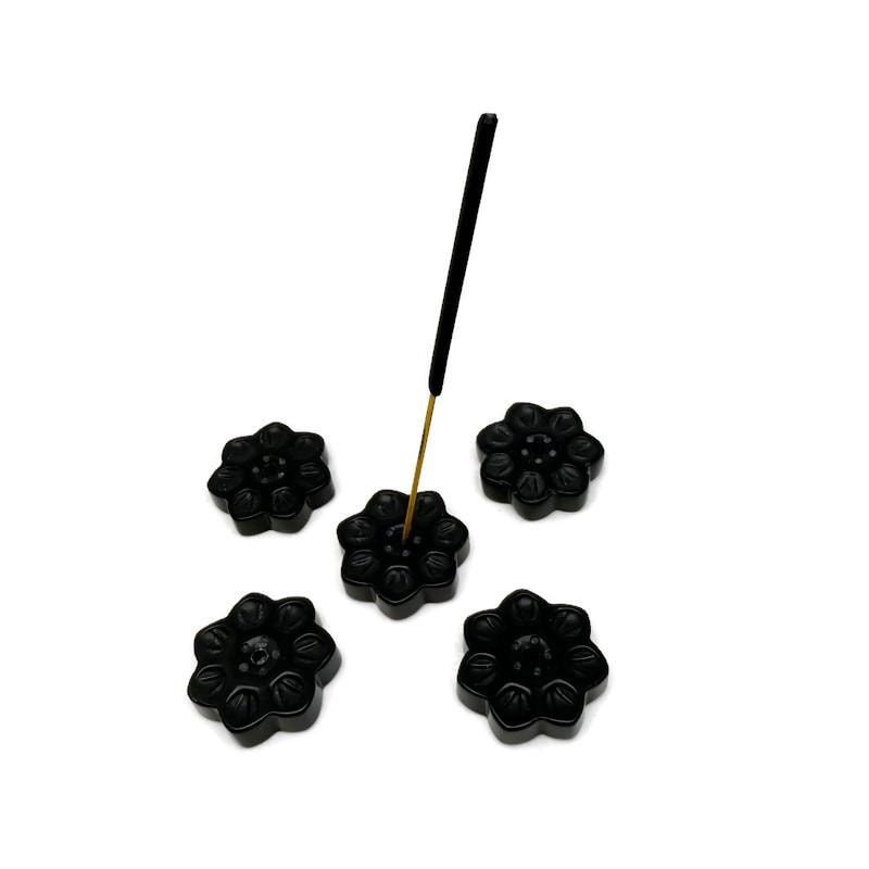 Obsidian Natural Crystal Flower Incense Holder – Carved Gemstone Stick Burner For Meditation - Tz1012