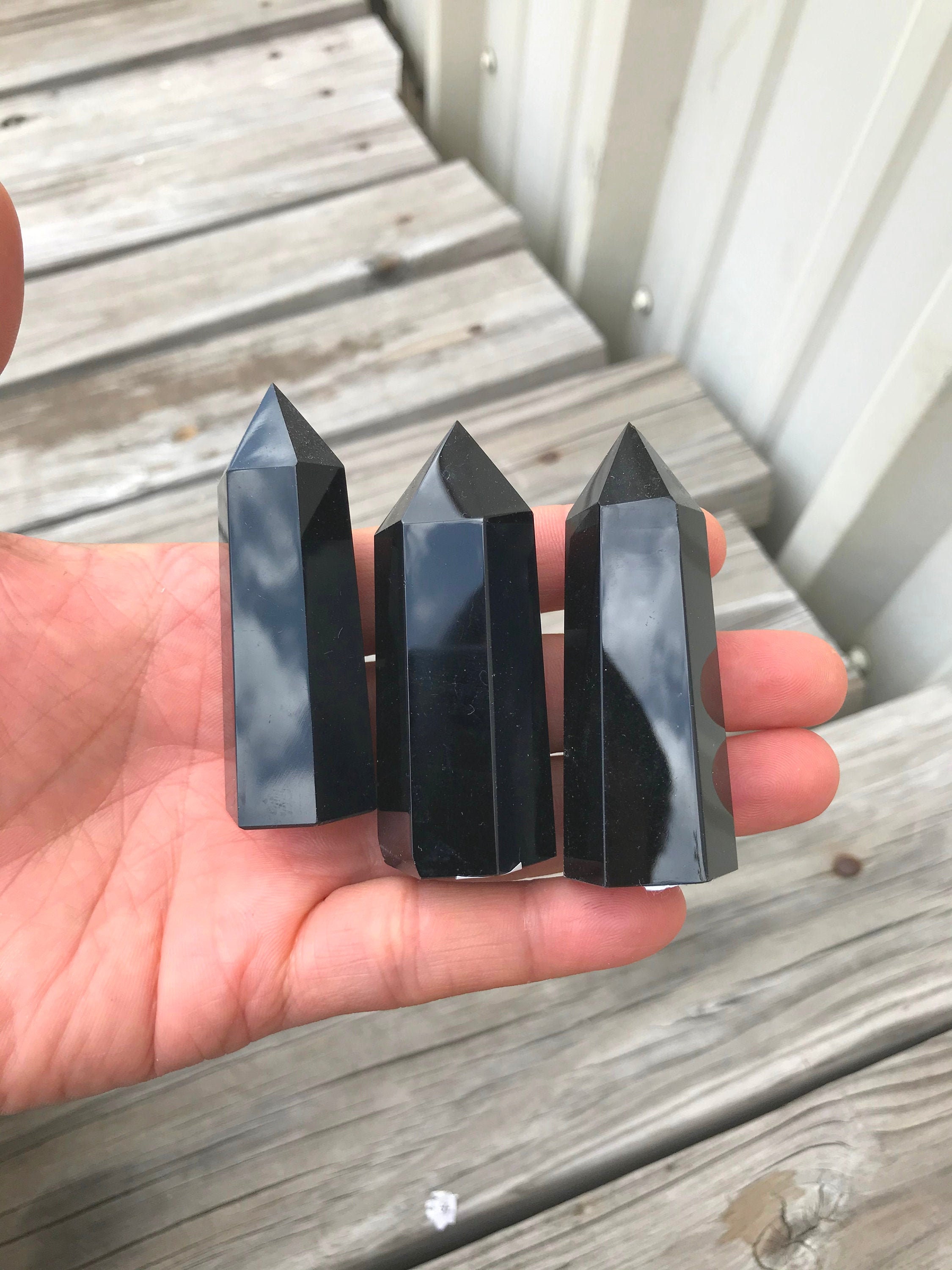 Natural Obsidian Obelisk Tower Point Wand Healing Crystal Natural Obsidian Obelisk Tower Point Wand Healing Crystal