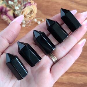 Small Black Obsidian Crystal Towers 1.3", Bulk Lots of Mini Gemstone Points for Jewelry Making, Wire Wrapping, or Crystal Grids