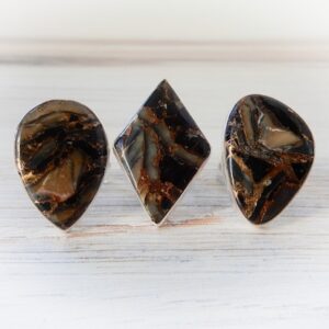 Obsidian & Abalone Rings Sterling Silver • Adjustable Abalone Rings • Genuine Obsidian Ring Sterling Silver • Holiday Gift for Crystal Lover