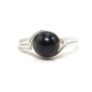 Black Obsidian .999 Fine Silver Wire Wrapped Ring Custom Sized For You