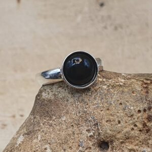 Black Obsidian Adjustable Ring. Minimalist 925 Sterling Silver Rings For Women. Reiki Jewelry Uk. Black Semi Precious Stone 8mm.