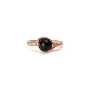 Black Obsidian Ring Copper Wire Wrapped Ring
