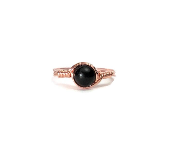 Black Obsidian Ring Copper Wire Wrapped Ring Black Obsidian Ring Copper Wire Wrapped Ring