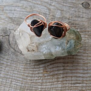 Black obsidian crystal ring, copper obsidian ring, silver obsidian ring, sheen obsidian ring, golden sheen, silver sheen, black crystal ring