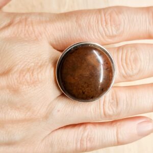 Brown Obsidian Ring. Silver Plated Copper Reiki Jewelry. Virgo Jewelry. Adjustable Ring Uk. Statement Ring