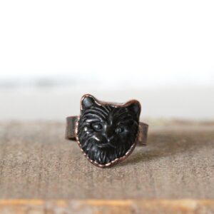 Cat Ring - Black Obsidian Jewelry - Carved Stone Ring